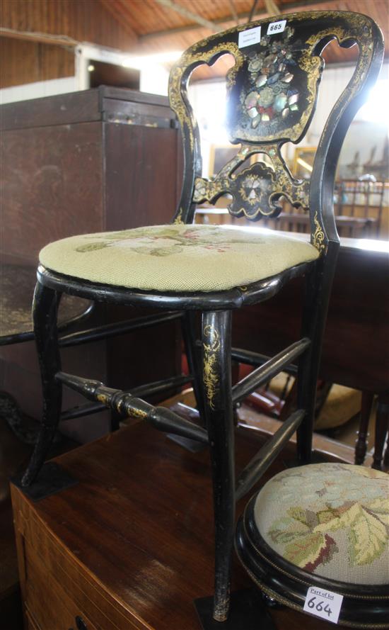 Victorian lacquered and mother of pearl inlaid chair